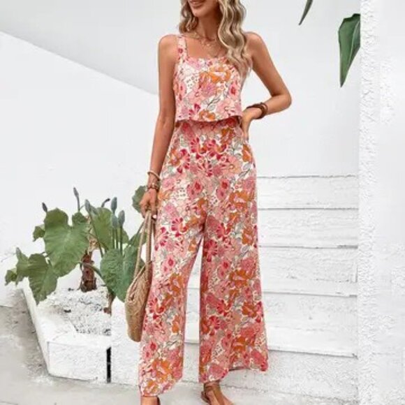Floral Pink and Orange Jumpsuit - Picture 4 of 4